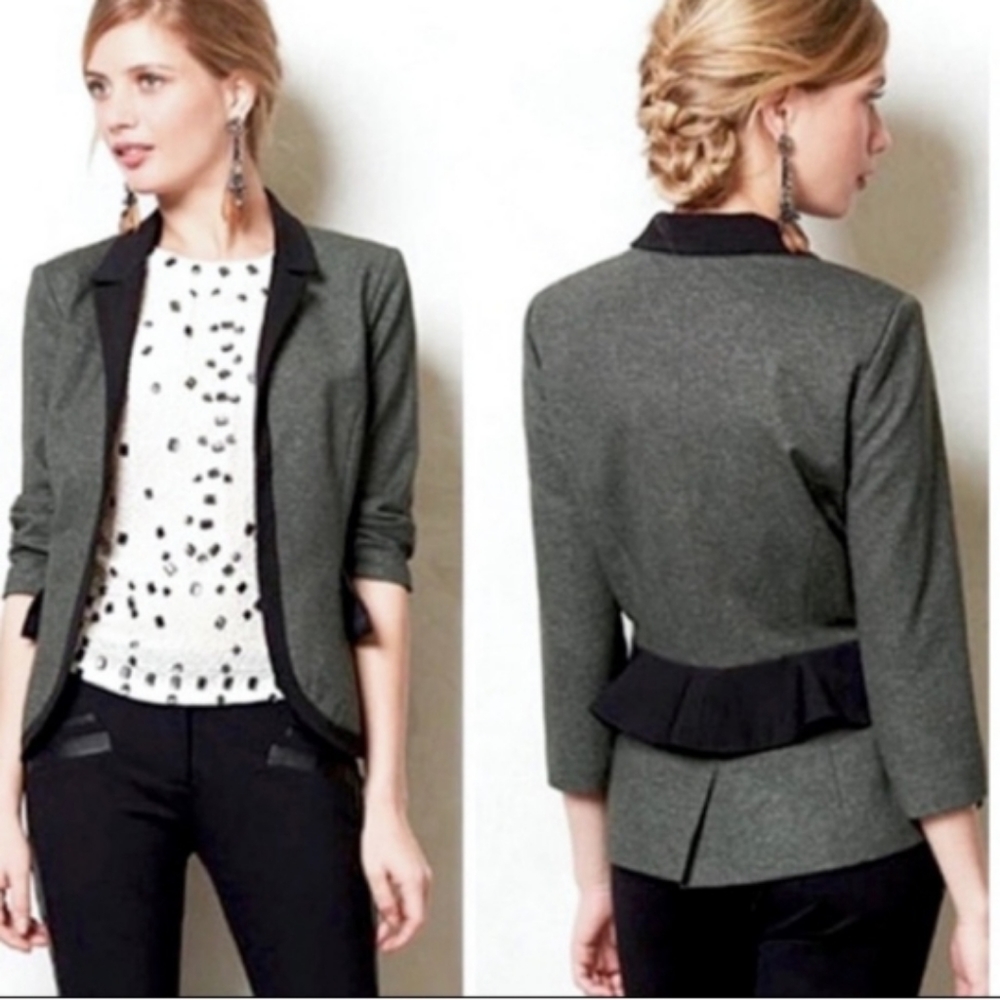 Anthro Cartonnier Peplum Black Blazer Size 4